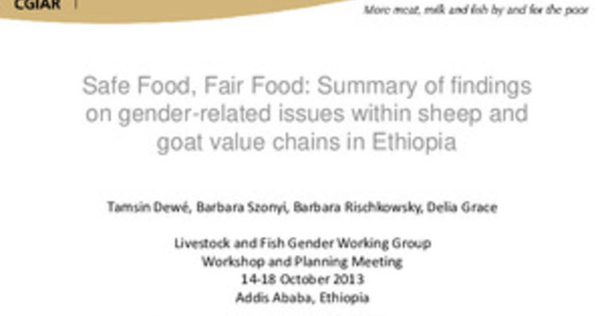 Safe Food, Fair Food Summary of findings on genderrelated issues